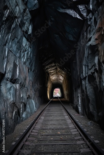 Entrance into a long futuristic of tunnel. Generative Ai.