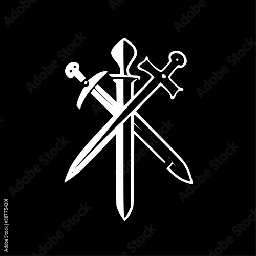 Crossed Swords - Black and White Isolated Icon - Vector illustration