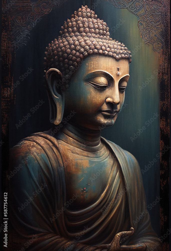 Poster de jardin avec Buddha statue, Oil Painting, Generative AI #587754612