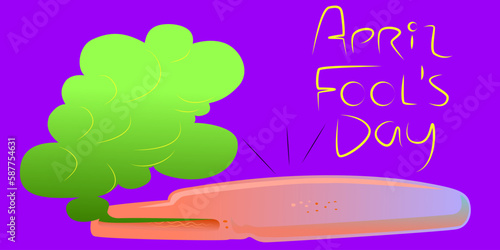 Fart pillow with green gas on a purple background. Vector prank toy. Stock card for April 1. Day of humor and laughter.