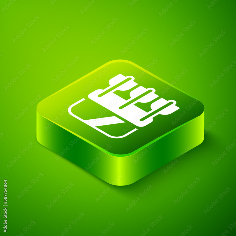 Isometric Quiver with arrows icon isolated on green background. Green square button. Vector Isometric Quiver with arrows icon isolated on green background. Green square button. Vector
