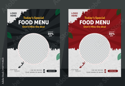 Fast Food Flyer Design Template cooking, cafe and restaurant menu, food ordering, junk food. Vector illustration for banner, poster, flyer, cover, menu, brochure