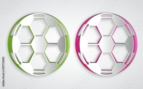 Paper cut Soccer football ball icon isolated on grey background. Sport equipment. Paper art style. Vector