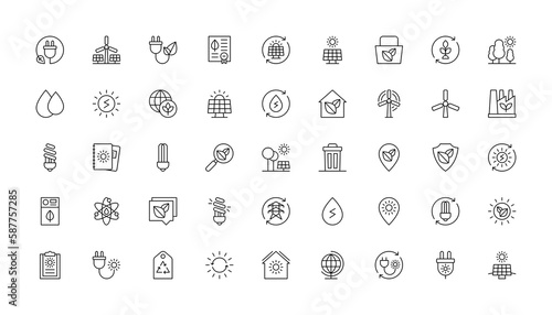 Eco friendly related thin line icon set in minimal style. Linear ecology icons. Environmental sustainability simple symbol.