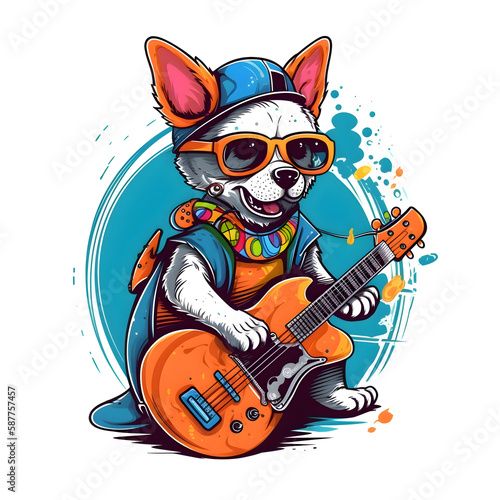 Dieser bezaubernde Cartoon-Hund, der Gitarre spielt, ist das perfekte Accessoire für alle Musik- und Hunde-Liebhaber! Mit seinem niedlichen Aussehen und seiner musikalischen Begabung ist dieser Gitarr