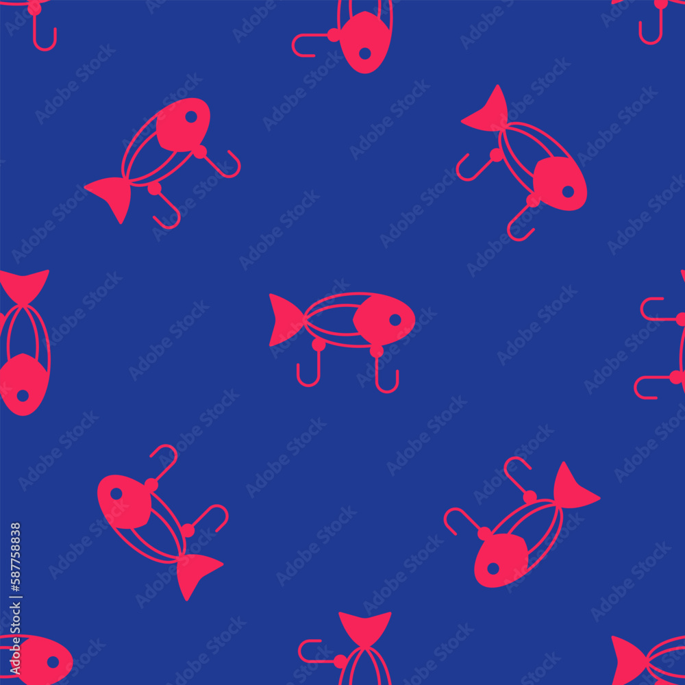 Naklejka premium Red Fishing lure icon isolated seamless pattern on blue background. Fishing tackle. Vector
