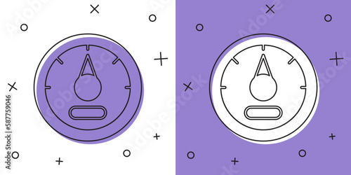 Set Motor gas gauge icon isolated on white and purple background. Empty fuel meter. Full tank indication. Vector