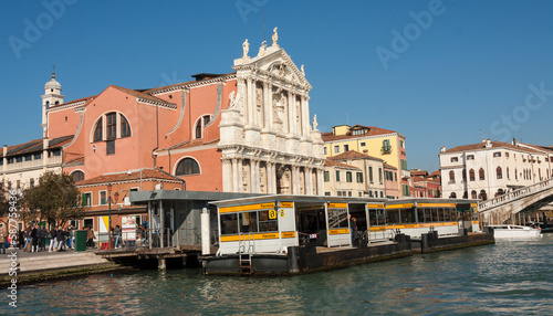 VENICE, ITALY - FEBRAURY 14, 2020: church degli Scalzi or Santa Maria de Nazaret on Grand Canal.