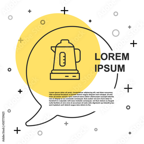 Black line Electric kettle icon isolated on white background. Teapot icon. Random dynamic shapes. Vector