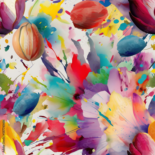 Colourful vibrant seamless watercolour floral texture patterns on light backgrounds