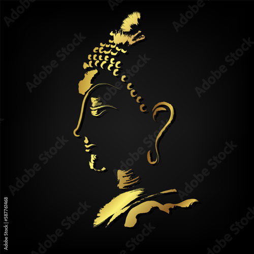 Golden Buddha face brush stroke over black background