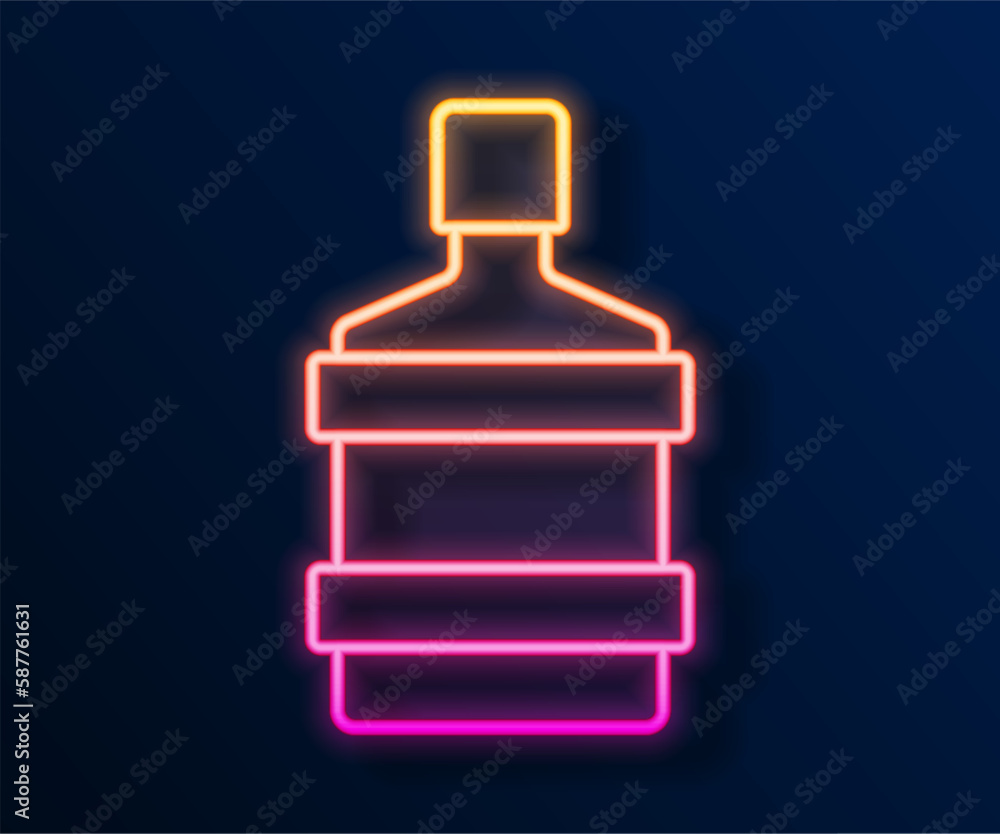 Glowing neon line Big bottle with clean water icon isolated on black background. Plastic container for the cooler. Vector Glowing neon line Big bottle with clean water icon isolated on black background. Plastic container for the cooler. Vector