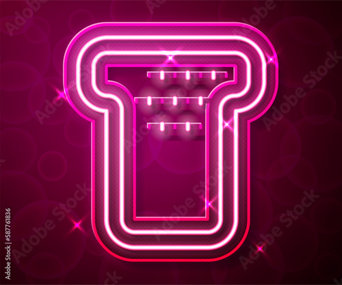 Glowing neon line Bread toast for sandwich piece of roasted crouton icon isolated on red background. Lunch, dinner, breakfast snack. Vector
