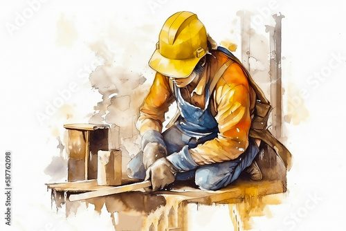 Watercolor painting of a construction worker, concrete art, detailed painting, speed painting, labour day painting generated ai photo