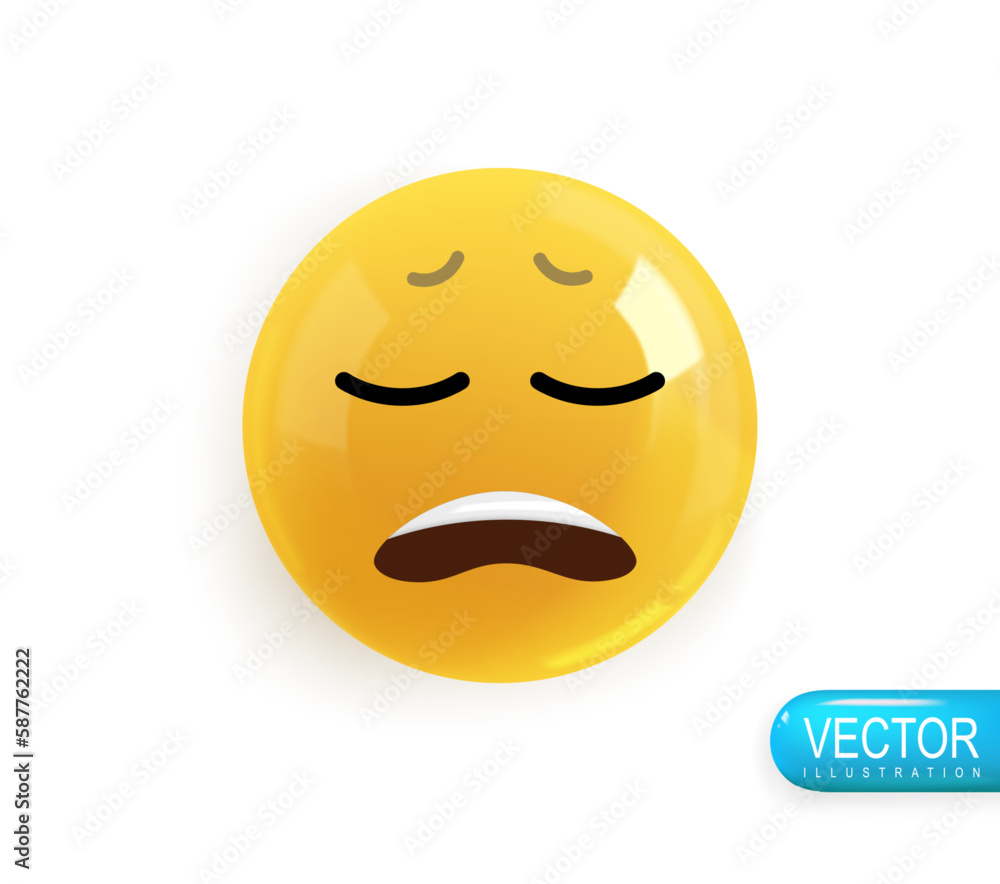 Realistic 3d Icon. Emoji face. Render of yellow glossy color emoji in plastic cartoon style Realistic 3d Icon. Emoji face. Render of yellow glossy color emoji in plastic cartoon style