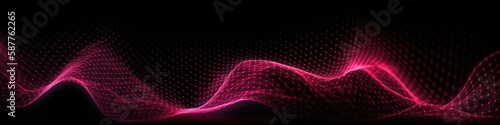 Dynamic Wave Elements Of Magenta Dots On A Black Background. Banner, web design. Generative AI