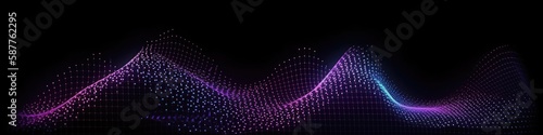 Dynamic Wave Elements Of Purple Dots On A Black Background. Banner, web design. Generative AI