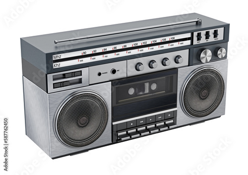 Vintage cassette player on transparent background. 3D illustration