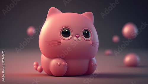 Cute pink cat cartoon character .Generative AI.