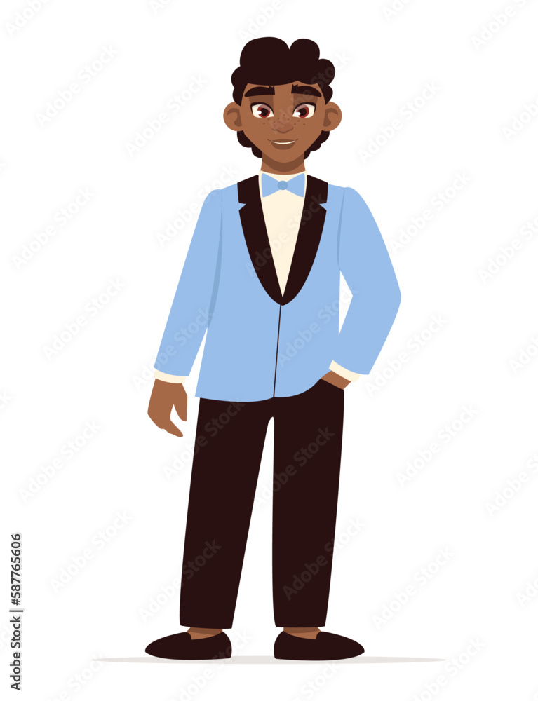 Handsome black guy in a suit at the prom. Vector graphic. Handsome black guy in a suit at the prom. Vector graphic.