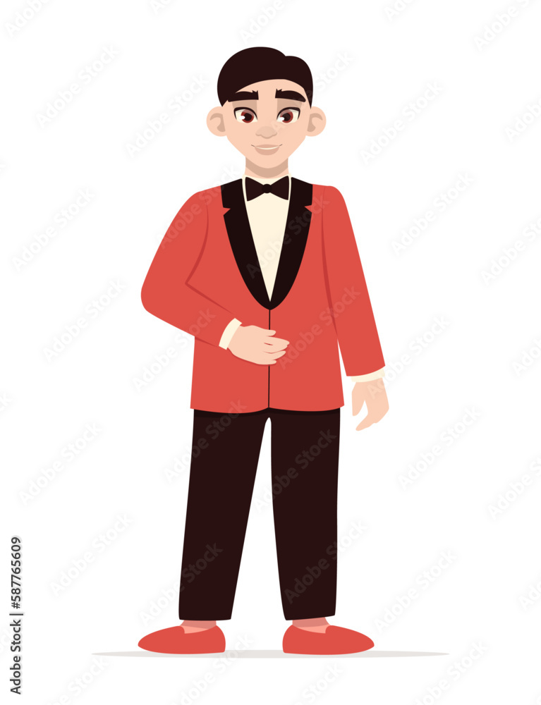 Handsome asian guy in a suit at the prom. Vector graphic. Handsome asian guy in a suit at the prom. Vector graphic.