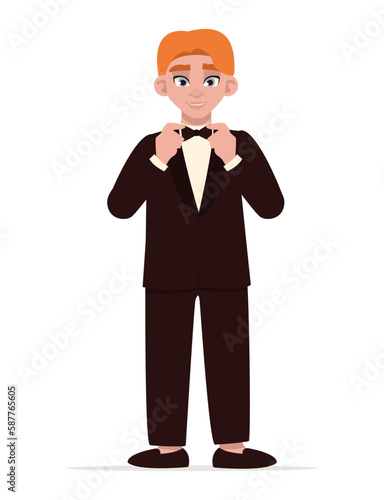 Handsome guy in a suit at the prom.  Vector graphic.