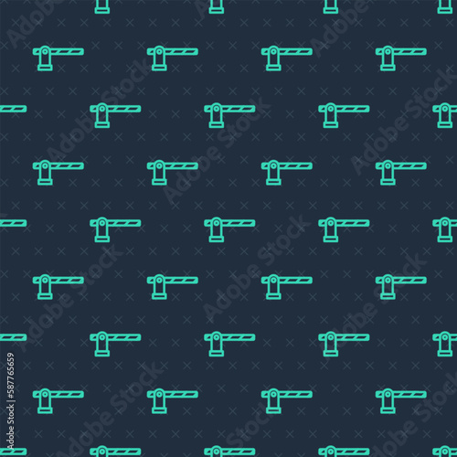 Green line Parking car barrier icon isolated seamless pattern on blue background. Street road stop border. Vector © Iryna
