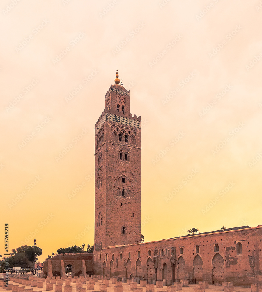 Koutoubia Mosque minaret at sunset- Marrakesh, Morocco