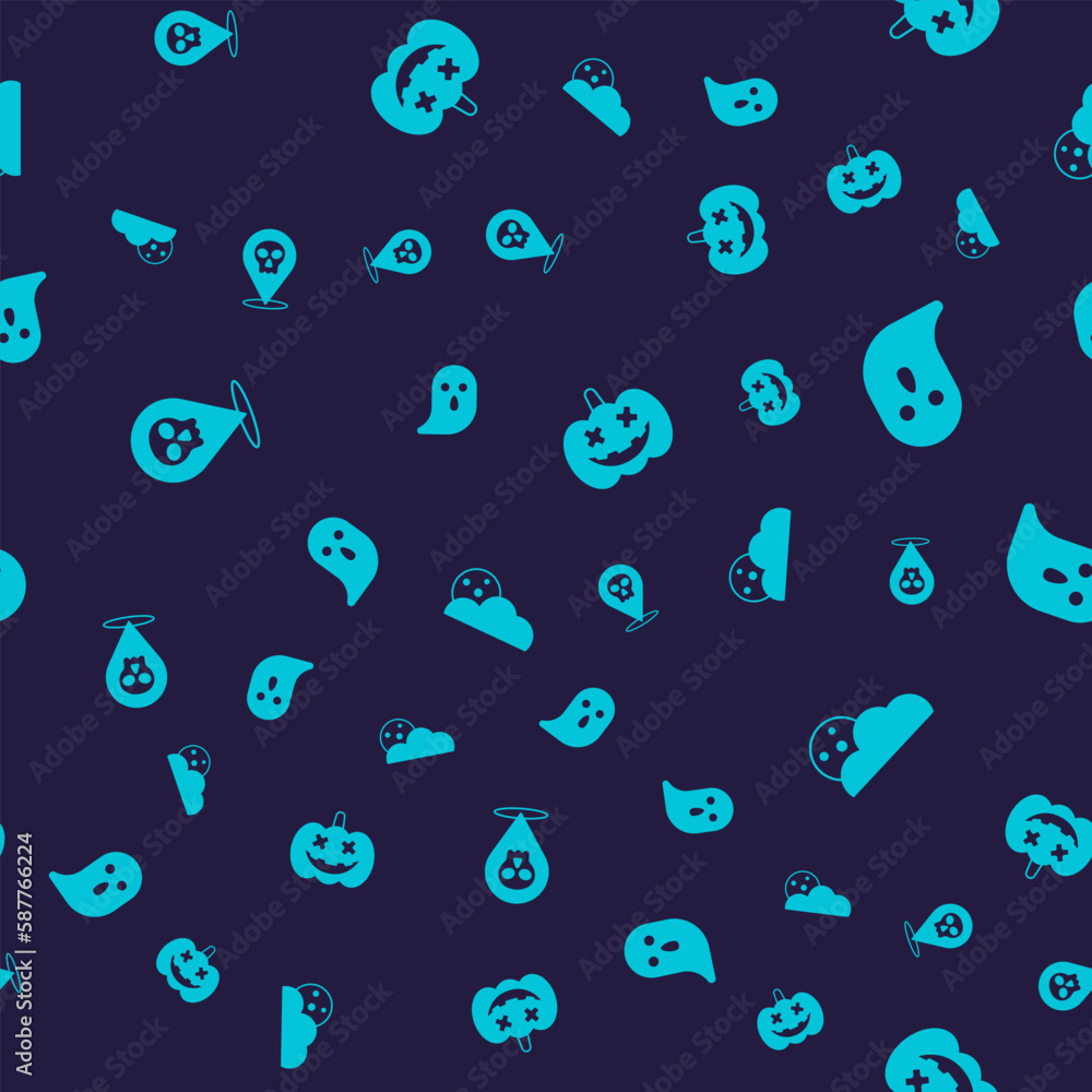 Set Skull, Ghost, Pumpkin and Moon and stars on seamless pattern. Vector Set Skull, Ghost, Pumpkin and Moon and stars on seamless pattern. Vector