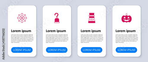 Set Pumpkin, Bottle with potion, Pirate hook and Spider web. Business infographic template. Vector