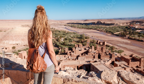 Tour tourism in Morocco- Ait ben haddou, typicale village and desert oasis