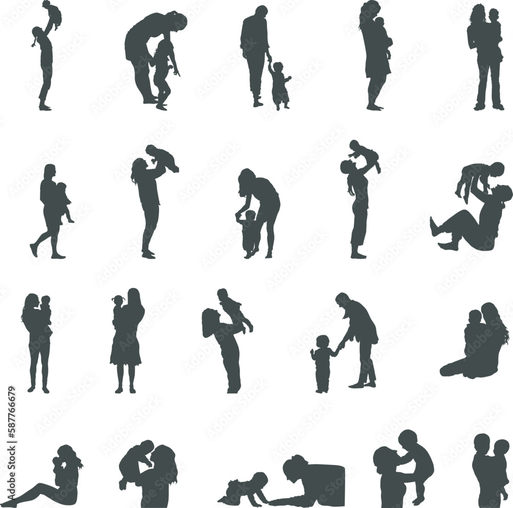 Mom and baby silhouettes, Mother and baby silhouette, Mother baby