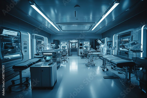 Futuristic Medical Screening Laboratory with Robotic Automation and Advanced Technology, Generative AI