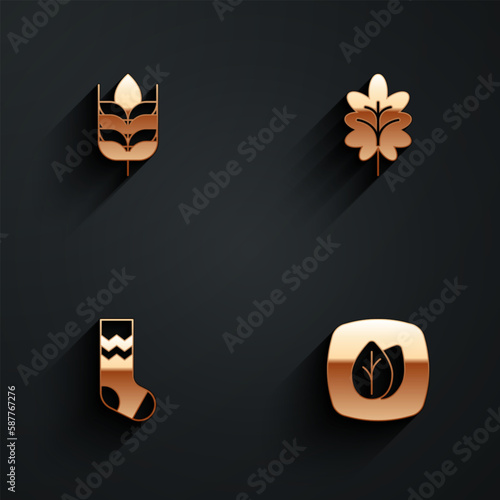 Set Wheat, Leaf, Socks and icon with long shadow. Vector