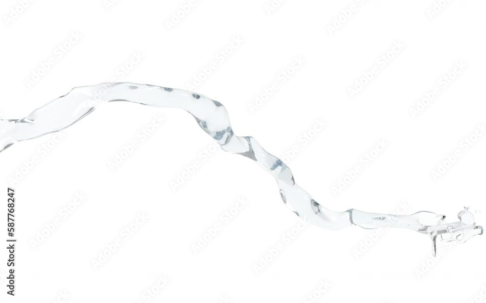 Water flow in zero gravity droplets isolated on white background