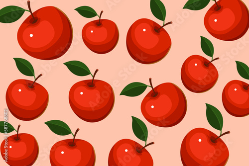 Flat design red apples seamless pattern background.