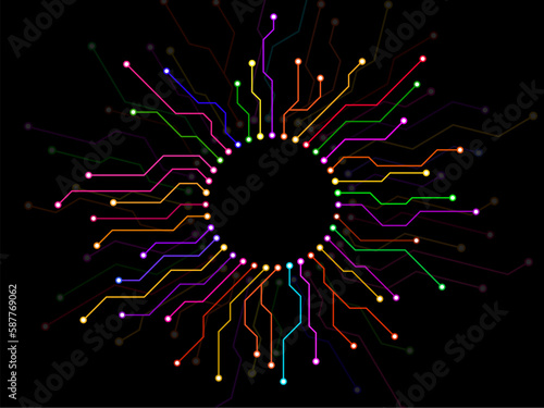 Abstract background with technology circuit board. Motherboard in circle. Vector slot for processor