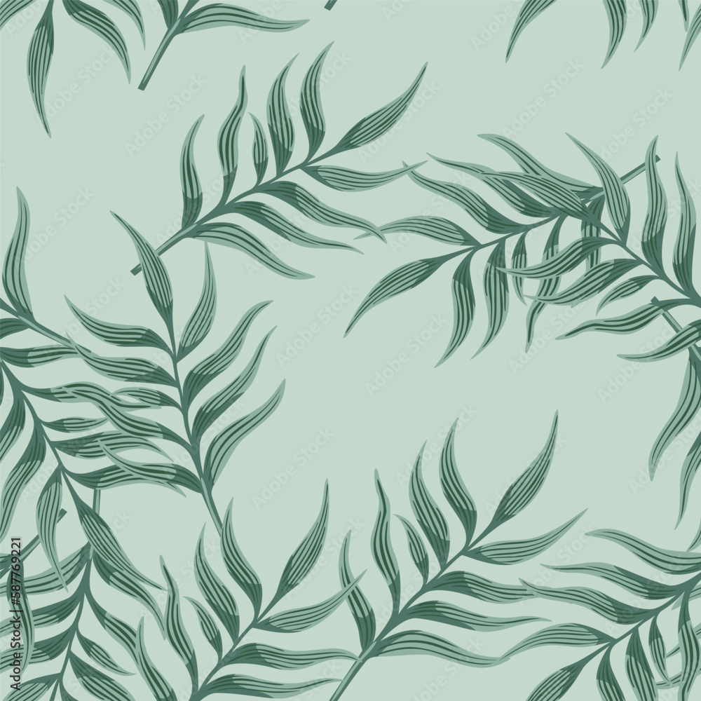 Fern leaf wallpaper. Abstract exotic plant seamless pattern. Tropical palm leaves pattern. Botanical texture.