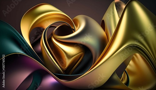 Abstract Golden Shiny Metallic Gradient Silk Rendered Background