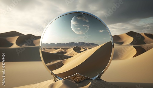 Surreal Mirror in Desert Background
