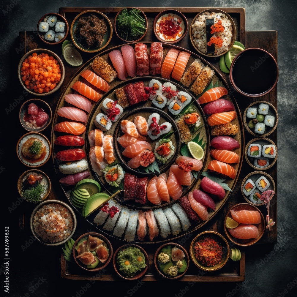 Discover artistic sushi fusion in diverse environments. This collection blends culinary art & visual storytelling, showcasing imaginative sushi in nature & urban scenes. Elevate your sushi experience