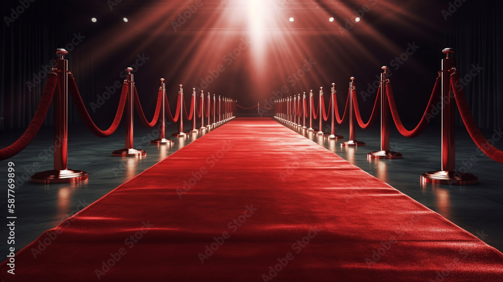Red Carpet hallway with barriers and red ropes for Cinema and Fashion Awards, a ceremony for celebrities persons. Generative AI Red Carpet hallway with barriers and red ropes for Cinema and Fashion Awards, a ceremony for celebrities persons. Generative AI