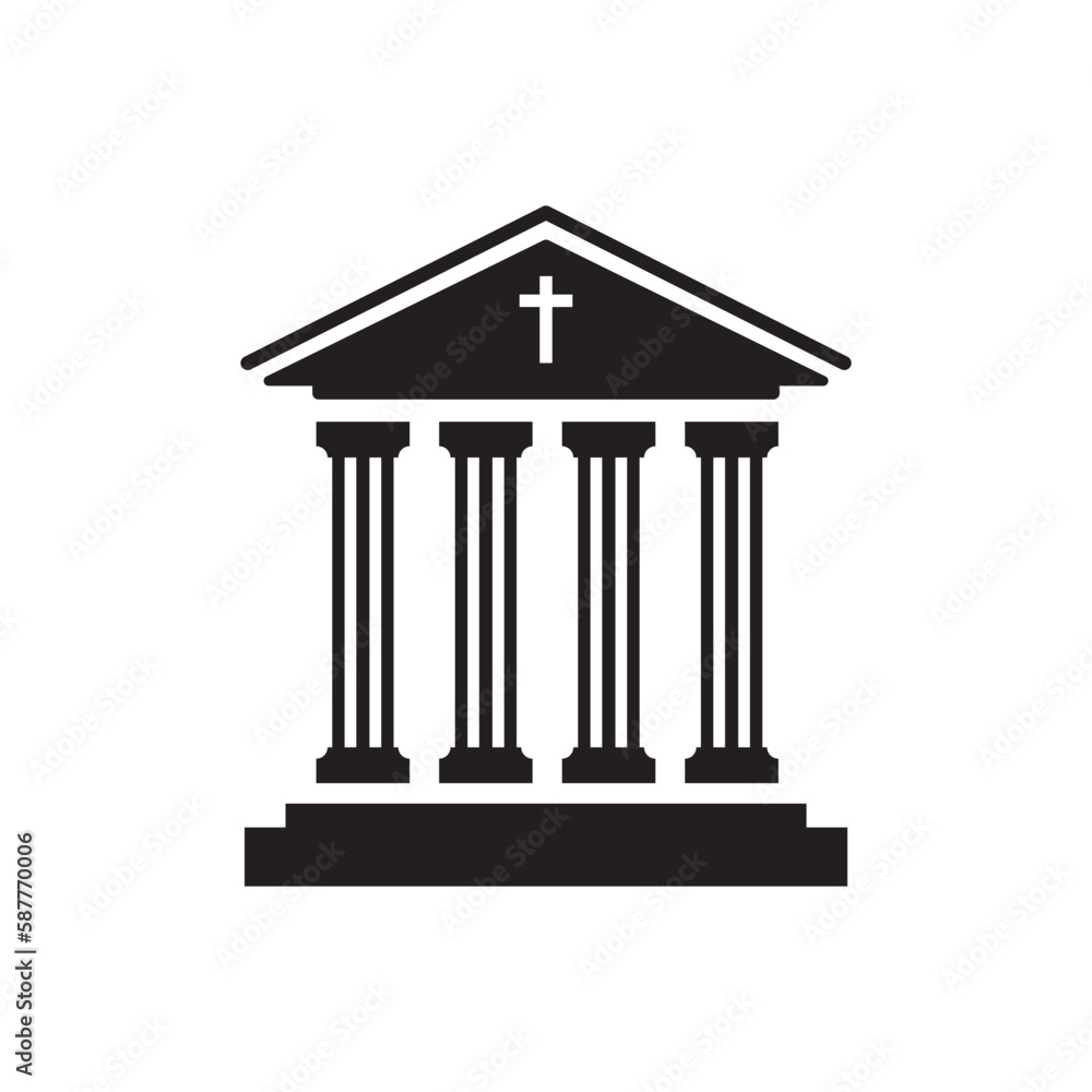 Museum vector icon. Bank sign. Christian temple icon. Art museum sign. Ancient roman greek temple symbol pictogram. UX UI icon