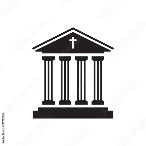 Museum vector icon. Bank sign. Christian temple icon. Art museum sign. Ancient roman greek temple symbol pictogram. UX UI icon