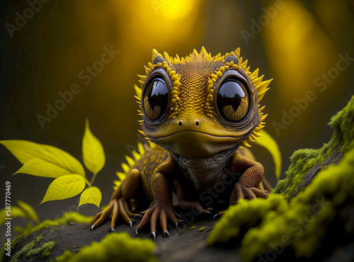 Cute mustard brown baby dragon created with Generative AI.