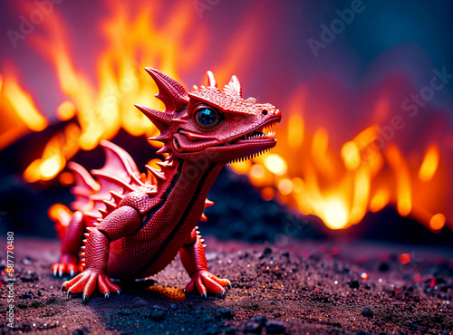Cute bright red baby dragon created with Generative AI.