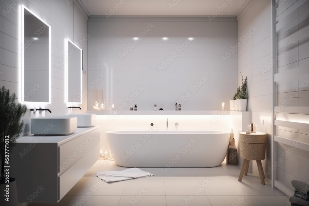 Luxurious beautiful minimalist bright spacious bathroom concept illustration Luxurious beautiful minimalist bright spacious bathroom concept illustration