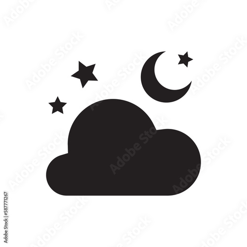 Night cloud weather with moon and stars vector icon, meteorology flat sign design. Night symbol pictogram. UX UI icon