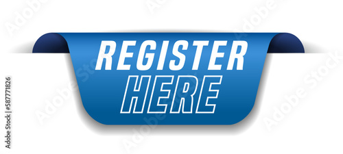 Colorful vector flat design banner register here. This sign is well adapted for web design.