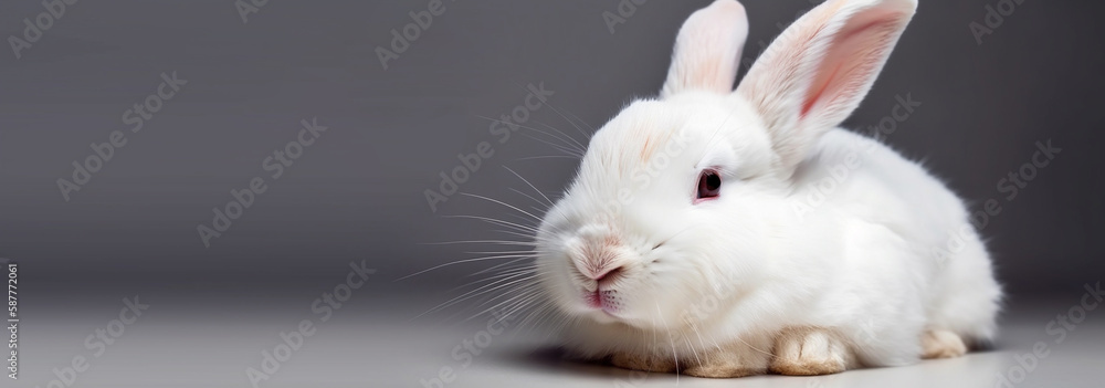 Obraz premium cute animal pet rabbit or bunny white color smiling and laughing isolated with copy space for easter celebration, Generative AI